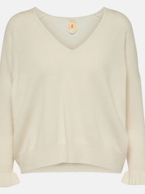 Sweter wełniany z kaszmiru z falbankami Jardin Des Orangers biały