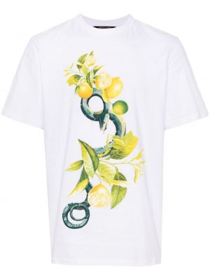Βαμβακερή μπλούζα με σχέδιο Roberto Cavalli λευκό