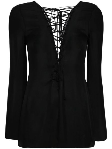 Bluză cu șireturi de mătase din dantelă Kiki De Montparnasse negru
