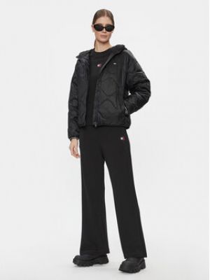 Prošívaná džínová bunda s kapucí Tommy Jeans černá