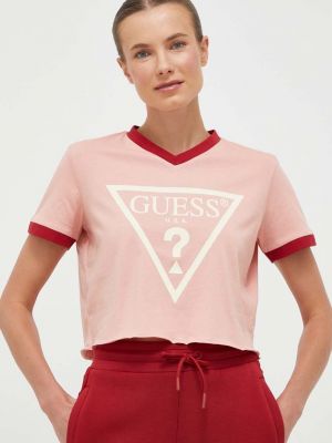 Памучна тениска Guess розово