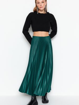 Plisovaná pletená dlhá sukňa Trendyol zelená