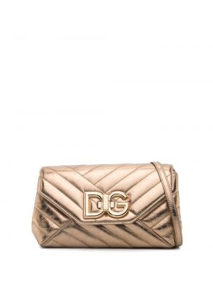 Ватирани кожени чанта за ръка Dolce & Gabbana златисто