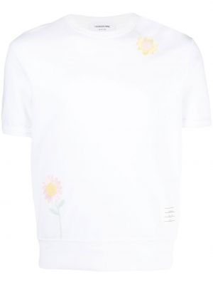 T-shirt ricamato a fiori Thom Browne bianco