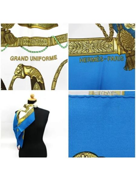 Bufanda de seda retro Hermès Vintage azul