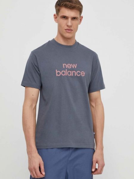 Хлопковая футболка с принтом New Balance серая