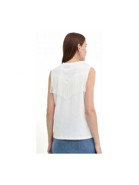 Camiseta con flecos de algodón Pinko blanco