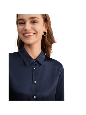 Шелковая рубашка на пуговицах Lilysilk синяя