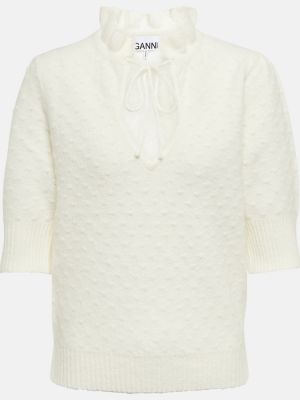 Вълнен пуловер Ganni бяло