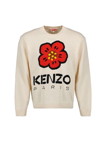 Sweter w kwiatki z okrągłym dekoltem Kenzo biały