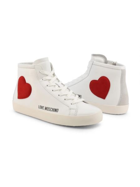 Haftowane sneakersy skórzane Love Moschino białe