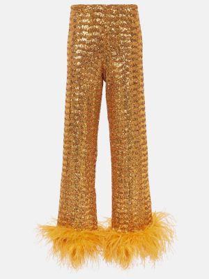 Pantaloni cu pene cu croială lejeră Oseree auriu