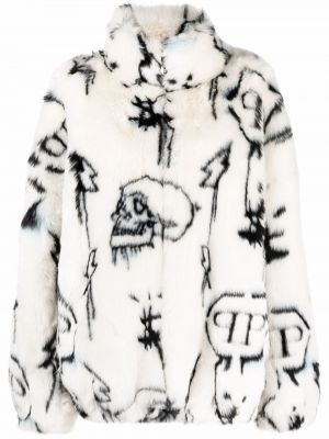 Manteau de fourrure à imprimé Philipp Plein blanc