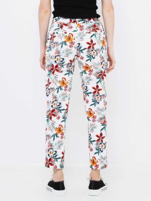 Pantaloni cu model floral Camaieu alb