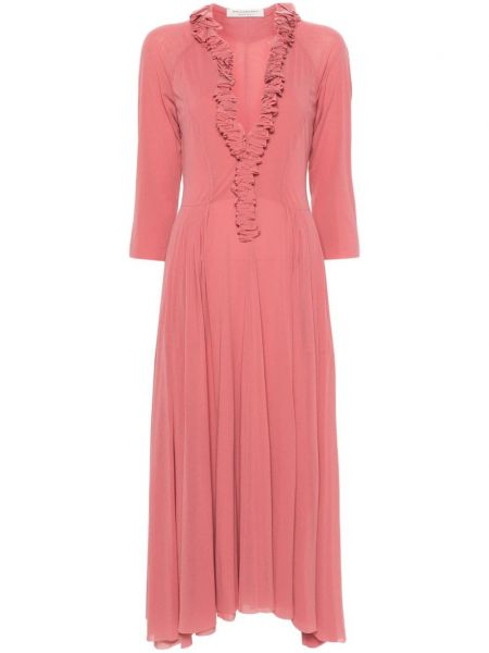Midi haljina s volanima Philosophy Di Lorenzo Serafini ružičasta