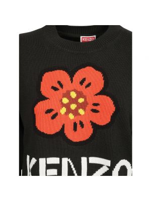 Sweter wełniany w kwiatki Kenzo czarny