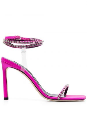 Růžové křišťálové kožené sandály Sergio Rossi