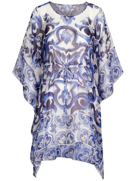 Копринена рокля тип риза с принт Dolce & Gabbana