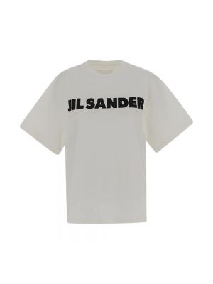 Koszulka bawełniana z krótkim rękawem z nadrukiem Jil Sander biała