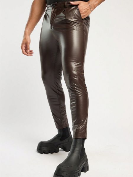 Кожаные брюки скинни из искусственной кожи Forever 21 коричневые