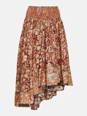 Asymetrické květinové hedvábné midi sukně Zimmermann - oranžová