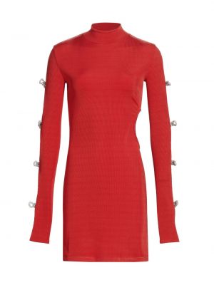 Трикотажное мини-платье в рубчик с кристаллами и бантом MACH & MACH красный