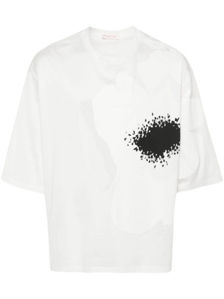 Kvetinové bavlnené tričko Valentino Garavani biela
