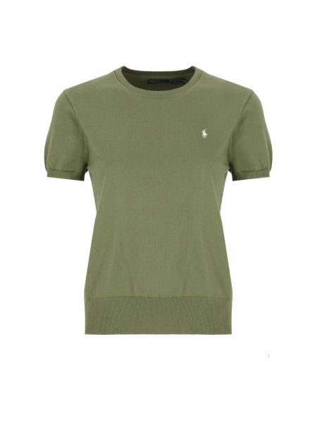 Dzianinowa haftowana koszulka Ralph Lauren zielona