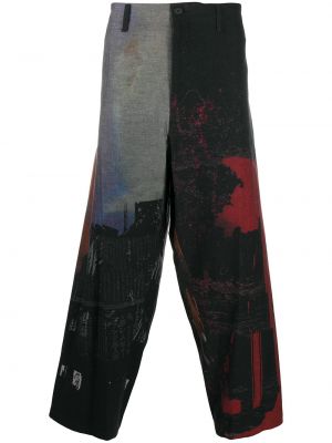 Pantalones con estampado con estampado abstracto bootcut Yohji Yamamoto negro