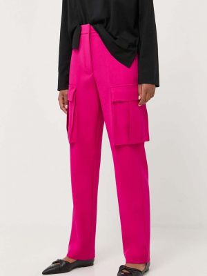 Jednobarevné kalhoty s vysokým pasem Liviana Conti růžové