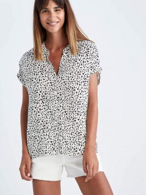 Риза с леопардов принт с къс ръкав Defacto сиво