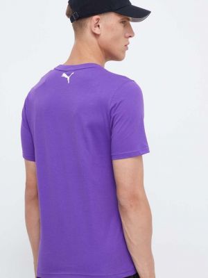 Bavlněné tričko s potiskem Puma fialové