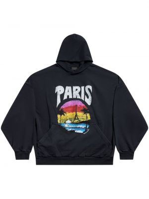 Pamučna hoodie s kapuljačom s tropskim uzorkom Balenciaga crna