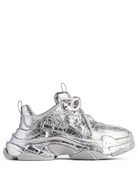 Sneakersy skórzane Balenciaga Triple S srebrne