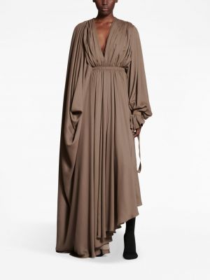 Sukienka długa asymetryczna drapowana Balenciaga brązowa