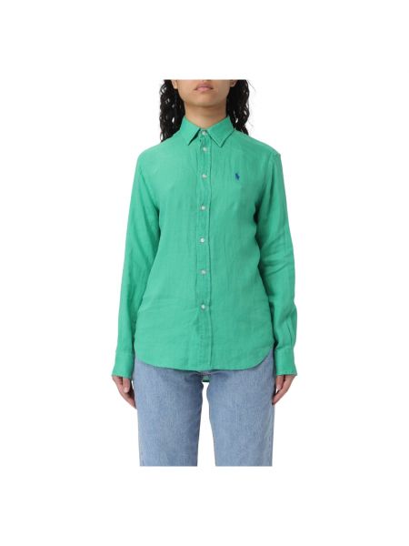 Lniana koszula Polo Ralph Lauren zielona