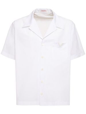Памучна риза с къс ръкав Valentino бяло