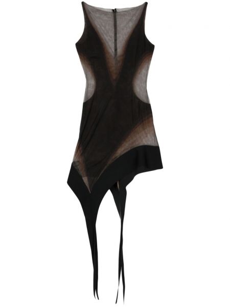 Sukienka koktajlowa z siateczką asymetryczna Mugler czarna