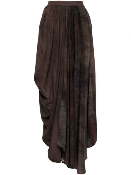 Długa spódnica asymetryczna drapowana Ziggy Chen brązowa