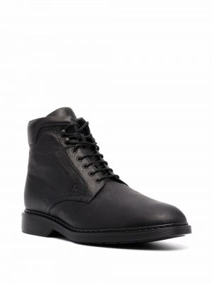 Krajkové kožené šněrovací kotníkové boty Hogan černé