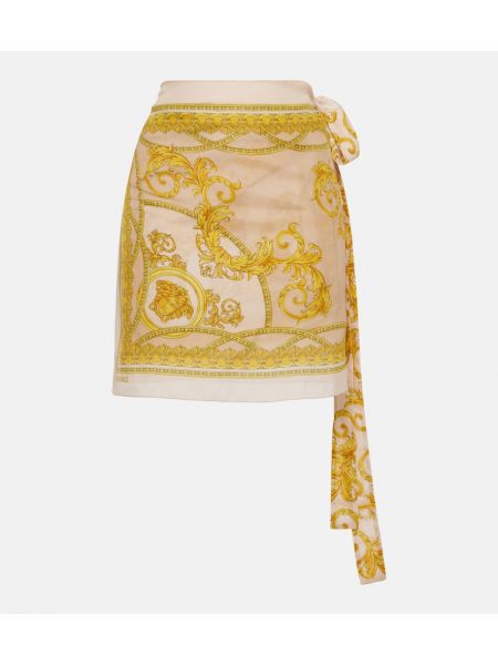 Jedwabna mini spódniczka bawełniana plażowa Versace beżowa