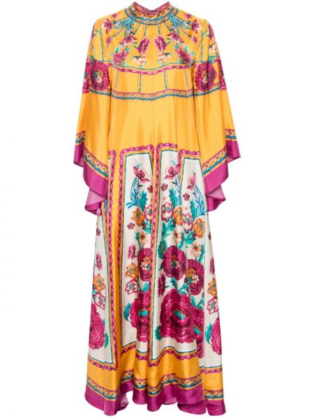 Večerna obleka s cvetličnim vzorcem s potiskom La Doublej rumena