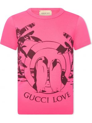 Bavlněné tričko s potiskem s krátkými rukávy Gucci Kids - růžová