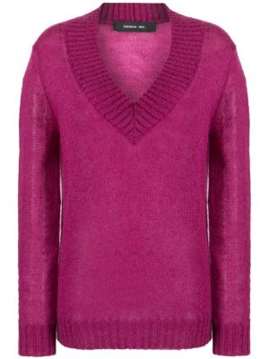 Пуловер с v-образно деколте от мохер Federica Tosi виолетово