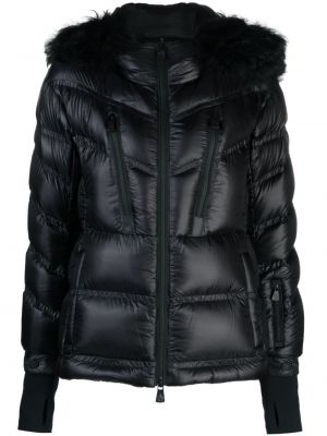 Smučarska jakna iz krzna s kapuco Moncler Grenoble črna