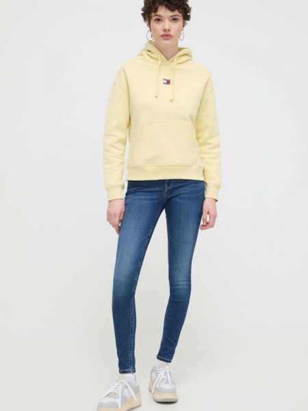 Bluza z kapturem bawełniana Tommy Jeans żółta