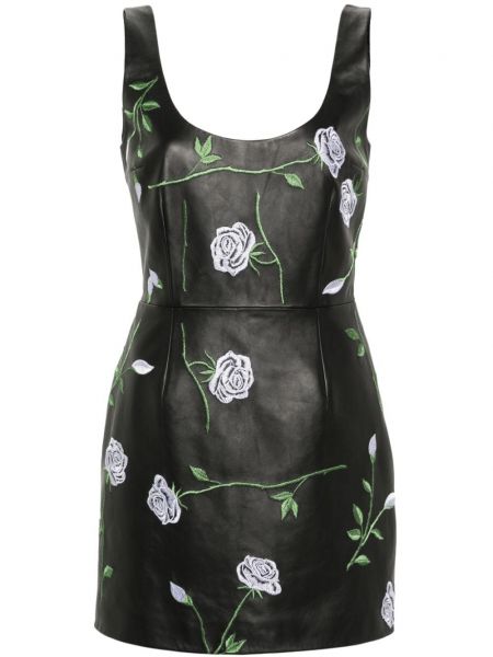 Květinové kožené mini šaty Magda Butrym černé