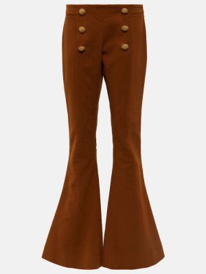 Βαμβακερό παντελόνι με ίσιο πόδι με χαμηλή μέση Balmain καφέ