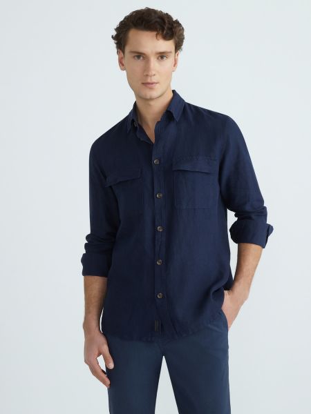 Camisa de lino Pierre Cardin azul