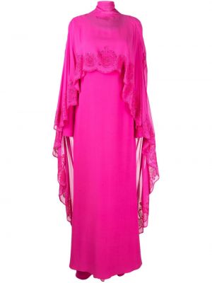 Jedwabna haftowana sukienka wieczorowa Versace różowa